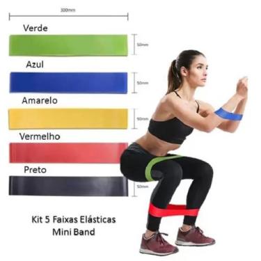 Imagem de Kit Com 5 Elasticos OCinto Para Exercicios Fisicos, Faixas de Resistên