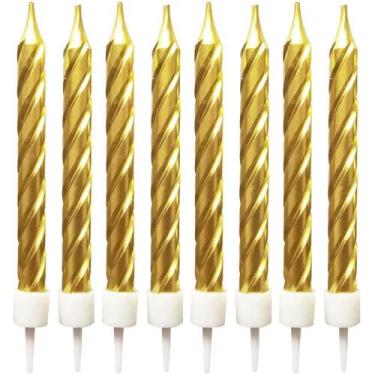 Imagem de Vela para Aniversário Espiral Metalizada Dourada 8CM Blister com 08 - 