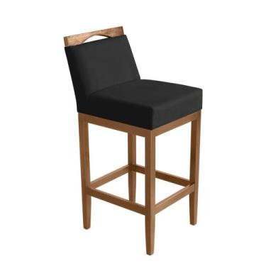 Imagem de Banqueta Alta em madeira maciça com encosto, estofado Suede Preto - Ma