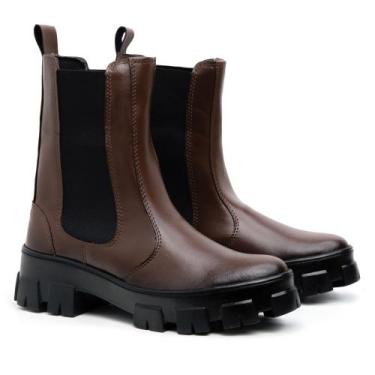 Imagem de Bota Coturno Botina Feminina Cano Médio Elástico Sintético Botinha Cap