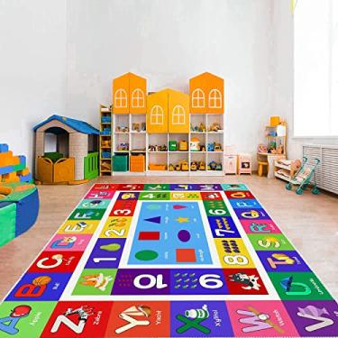 Imagem de Sejiarep ABC Tapete infantil para brincar – 1,8 m x 2,5 m número alfabeto formato fruta aprendizagem tapete de área educacional – tapete grande antiderrapante para quarto infantil (alfabeto