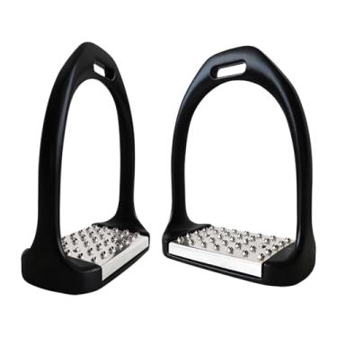 Imagem de UGPLM 2 peças estribos de sela de cavalo estribos de cavalo estribos seguros para esportes equestres, Preto