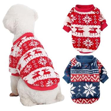 Imagem de Kyaringtso Suéter para cães, pacote com 2 suéteres para cães pequenos, roupas para cães pequenos, meninas, meninos, ultramacios e quentes, casaco de cachorro para inverno e Natal (Natal vermelho +