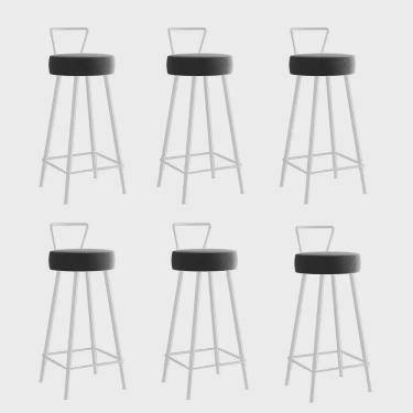 Imagem de Kit 06 Banqueta Alta Com Encosto Tais Eiffel Cozinha Bar Bistrô Ferro Branco Suede Cinza - Ahz Móveis