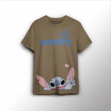 Imagem de Camisa Casual Unissex Estampada Ohana Little Stitch, Algodão - Lobo Se