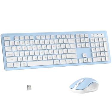Imagem de MPTOG Combinação De Teclado E Mouse Sem Fio Mptog, Tamanho Completo, 104 Teclas Escritório Com 15 Função, Numérico, Receptor Usb Único, Compatível Pc Laptop (Azul Branco)