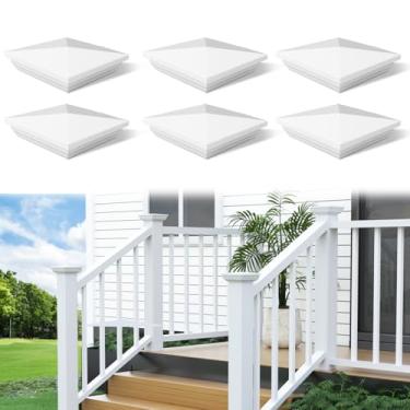 Imagem de HOPUMTAN Pacote com 6 tampas de poste de cerca de vinil 10 cm x 10 cm tampas de poste de PVC branco New England tampa superior pirâmide quadrada à prova d'água resistente a UV para caixa de correio de