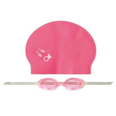 Imagem de Kit Natação Rosa Óculos Touca Protetor Nasal E De Ouvido