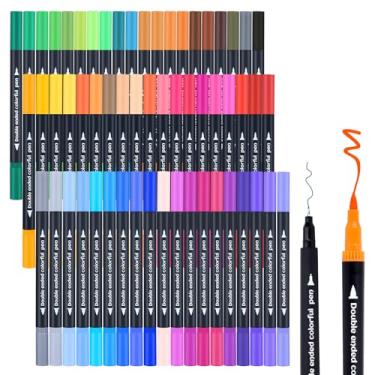Imagem de BQUKKIMAG 60 canetas marcadoras duplas coloridas, marcador de arte de ponta fina, caneta colorida de ponta dupla para livros de colorir adultos, esboços, desenhos