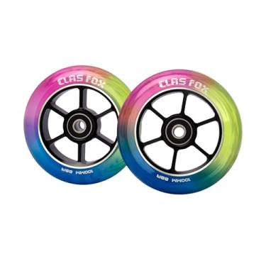 Imagem de CLAS FOX Rodas Mixture Wheels 88A Pro Stunt Scooter, um par com rolamentos ABEC-9, núcleo de metal CNC (2 peças) (vermelho + amarelo + azul, 100 mm)