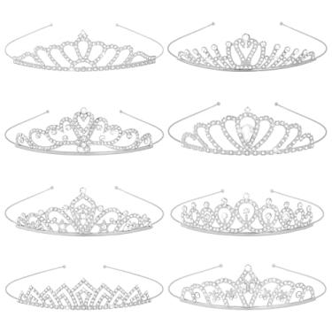 Imagem de Pacote com 8 tiaras femininas com coroa de princesa com strass, coroa a granel, pequena tiara para mulheres, aniversário, Natal, casamento, formatura, One Size, Liga metálica, 123 cm