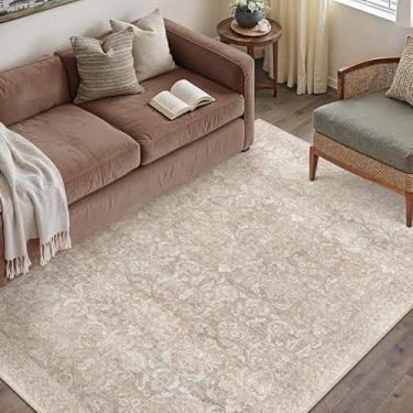 Imagem de PureCozy Tapete de área de 7,5 x 12,5 cm, lavável, para escritório, vintage, antiderrapante, pequeno, baixo, bege, fino, para quarto, cozinha, quarto, decoração retrô, sala de jantar, banheiro