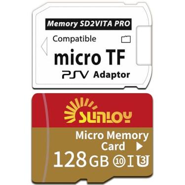 Imagem de Adaptador de cartão de memória SD2Vita 6.0 PS Vita com cartão micro SD de 128 GB, cartão de memória flash microSDXC UHS-I de alta velocidade com adaptador de cartão SD PSVita para sistema PSV 1000