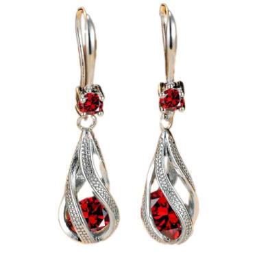 Imagem de Brincos femininos de cristal azul ou vermelho prata esterlina de luxo, Large, Metal, Sem pedra preciosa