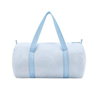 Imagem de Bolsa infantil de viagem noturna Seersucker bolsa esportiva leve de fim de semana para meninos e meninas, Azul-bebê