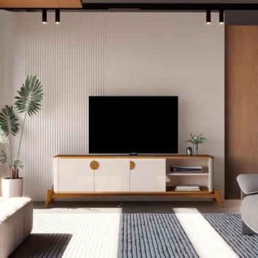 Imagem de Rack para TV até 75 Polegadas 140cm com Puxador e Pés em Madeira Maciç