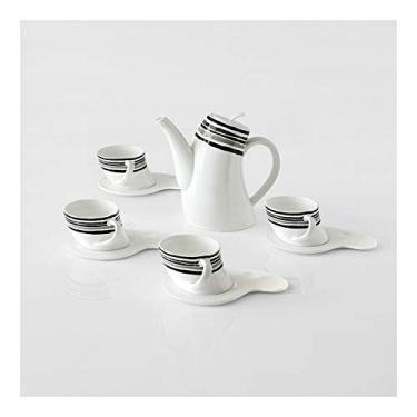 Imagem de Conjunto de canecas de café expresso com pires, xícara de cappuccino de porcelana, conjuntos de chá de porcelana para chá/café, 113 g, conjunto de 4 canecas de café