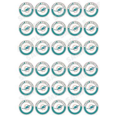 Imagem de 30 x Toppers de cupcake comestíveis – Coleção temática do time de futebol de Miami de decorações comestíveis de bolo | Comestível sem cortes em folha de wafer
