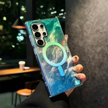 Imagem de Capa Aurora Gradiente para Samsung Galaxy S25 Ultra S24 S22 Plus S23 FE Magnética Laser Colorida Contraste (para Samsung S23Ultra/VerdeAzul)