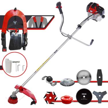 Imagem de Aparador de Grama Toyama RT52L 52cc 2HP Com Carretel Nylon + Facas 2 Pontas, 3 Pontas, 6 Pontas, 40 Dentes Vídea, 80 Dentes, Trimmer e Escova de Aço