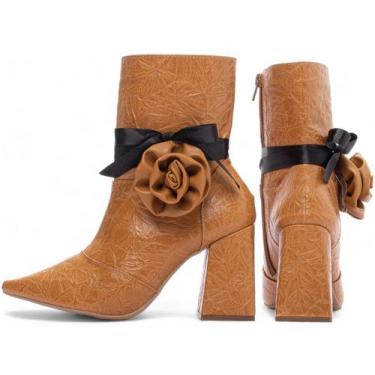 Imagem de Bota Cano Médio Bico Fino Salto Alto Grosso Bloco Feminina 12 cm Vinta