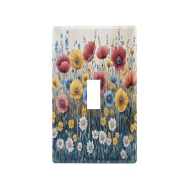 Imagem de Blueangle Capa de placa de parede para interruptor de luz - Capa decorativa para interruptor de luz de flores silvestres coloridas placa de parede, tamanho 1 gangue 4,53 x 2,76 polegadas (415)