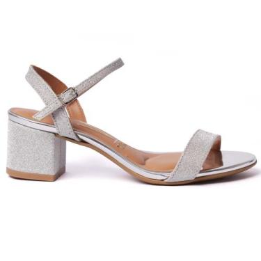 Imagem de Sandália Vizzano Salto Grosso Feminina Com Fivela Conforto, Prata, 38