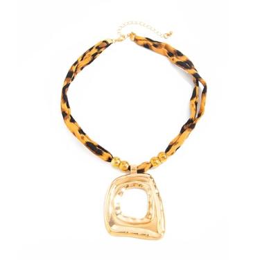 Imagem de NOVYRA Colar com pingente de cachecol de leopardo para mulheres, boêmio, ajustável, grosso, dourado, geométrico, quadrado, joia de declaração de moda para mulheres, adjustable, Metal, Sem Pedra