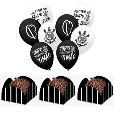 Imagem de Kit Festa Corinthians Futebol 20 Balões + 50 Forminhas Para Doces - In