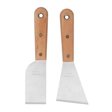 Imagem de aqxreight 2 Peças Raspador de Massa de Aço Inoxidável Conjunto de Raspador de Tinta Com Cabo de Madeira Gravura Spackle Reparos de Drywall Ferramentas de Espalhamento Possui Elasticidade Pressão de