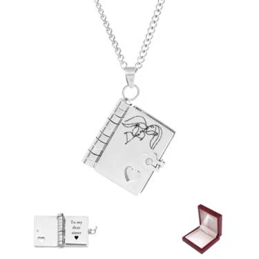 Imagem de ziella Colar To My Love Book para mulheres, colar aberto de várias camadas com 6 páginas de informações gravadas, colar de medalhão de coração presentes para irmã/esposa/amor/namorada/mãe