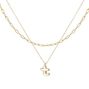 Imagem de 2 colares de letras douradas, colar feminino com várias camadas do alfabeto com balão dourado grosso com inicial colar com pingente de nome para mulheres, joias modernas, presentes