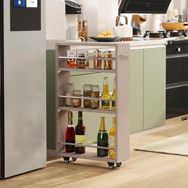 Imagem de Carrinho de armazenamento fino, prateleira de armazenamento independente de metal de madeira, prateleira móvel deslizante, para sala de estar, escritório em casa, quarto, varanda (cor de madeira, 25 x