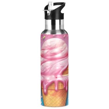 Imagem de Burbuja Garrafa de água de aço inoxidável para sorvete, garrafas de água isoladas a vácuo com tampa de canudo para esportes, academia, escola - à prova de vazamento e suor, sem BPA, 946 ml