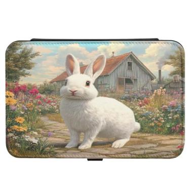 Imagem de Burbuja Caixa de joias de viagem Bunny in Countryside Road para presente para mulheres e meninas, estojo de joias portátil de couro PU organizador para brincos, anéis, colares e pulseiras