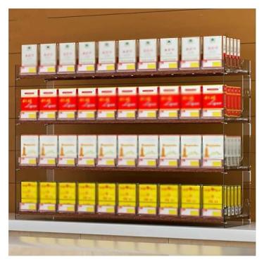 Imagem de Rack de cigarro montado na parede - Suporte de exibição de tabaco acrílico automático, organizador transparente de 4 camadas para 7 a 12 colunas (9 colunas) - perfeito para lojas de conveniência e