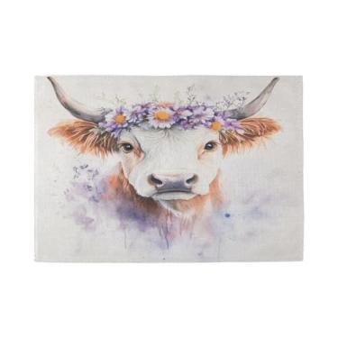Imagem de Burbuja Jogo americano de vaca em aquarela, conjunto de 4, tapetes de mesa laváveis antiderrapantes, resistentes ao calor, para cozinha, mesa de jantar, ambientes internos e externos
