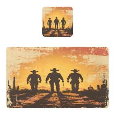 Imagem de Burbuja Jogo americano conjunto de 2, tapetes de mesa de cozinha retrô Cowboys PVC antiderrapantes resistentes ao calor à prova d'água para mesa de jantar, laváveis, 30,5 x 45,7 cm