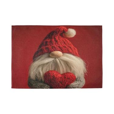 Imagem de Burbuja Jogo americano Valentine Gnomo Hold Heart Conjunto de 4, tapetes de mesa laváveis antiderrapantes, resistentes ao calor, para cozinha, mesa de jantar, ambientes internos e externos