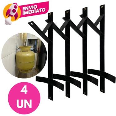 Imagem de Kit Suporte Reforçado Botijão Gás P13 Antifurto Roubo Aço Trava Parede