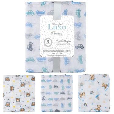 Imagem de Toalha Fralda Luxo Com 3 Unidades 70 x 1,07m Baby Incomfral Cor:Menino