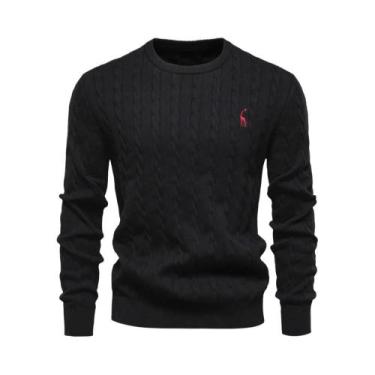 Imagem de Suéter Masculino De Algodão Com Bordado De Girafa, Gola Redonda, Padrã