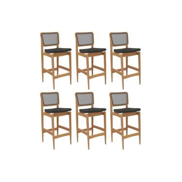 Imagem de Banqueta Cozinha Liz 1bmm009ca Premium Madeira Maciça Kit 6 Un Carvalho/boucle Grafite/tela Grafite Kappesberg