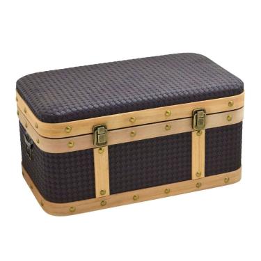 Imagem de Baú Decorativo em MDF e Couro Sintético Preto 50cm 16704-PL