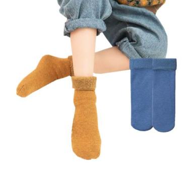 Imagem de Meia Infantil Térmica Canelada Forro Pelúcia Fleece Frio Intenso: 2 Pa