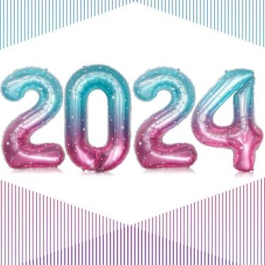 Imagem de Balão LHOAVWE de 40 polegadas 2024, gradiente numérico, rosa, azul