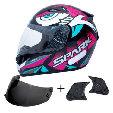 Imagem de Capacete Ebf Spark Dragon Preto Rosa Mais Viseira Fumê e Reparo, 58