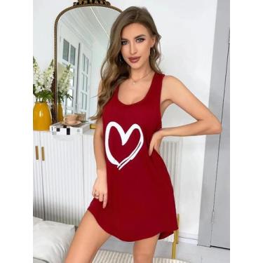 Imagem de Camisola e Saia Solta Casual Feminina - Sem Mangas com Estampa de Amor