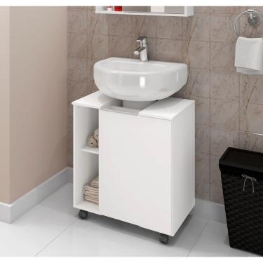 Imagem de Gabinete para Banheiro 1 Porta com Rodinhas para Lavatório de Coluna MDP 55,3cm Branco...