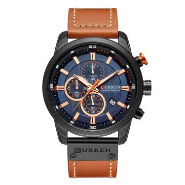 Imagem de Relógio Masculino Curren 8291 Analógico com Pulseira de Couro à Prova D'agua Azul